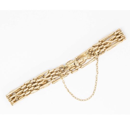 VINTAGE 9CT GOLD FANCY 4 BAR GATE BRACELET WITH DOG CLIP - ADDITIONAL PHOTO 5