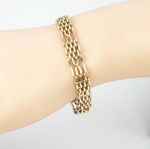VINTAGE 9CT GOLD FANCY 4 BAR GATE BRACELET WITH DOG CLIP - ADDITIONAL PHOTO 6