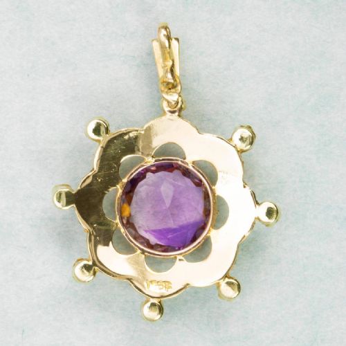 VICTORIAN 15CT GOLD AMETHYST SEED PEARL ORNATE PENDANT - ADDITIONAL PHOTO 2