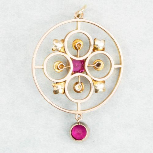 VICTORIAN 9CT ROSE GOLD PINK PASTE SEED PEARL ROUND PENDANT - ADDITIONAL PHOTO 3