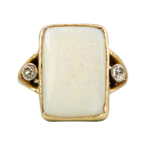 antique 18ct gold opal diamond panel ring - CATEGORY: ANTIQUE JEWELLERY - DATED 1910