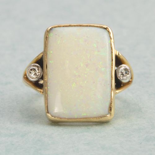 ANTIQUE 18CT GOLD OPAL DIAMOND PANEL RING - ADDITIONAL PHOTO 1