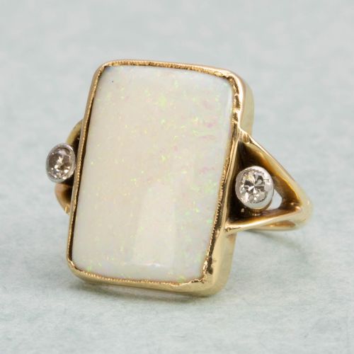 ANTIQUE 18CT GOLD OPAL DIAMOND PANEL RING - ADDITIONAL PHOTO 2