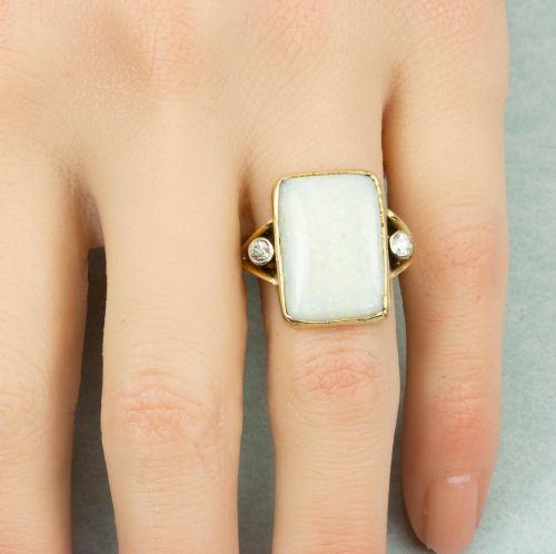 ANTIQUE 18CT GOLD OPAL DIAMOND PANEL RING - ADDITIONAL PHOTO 7