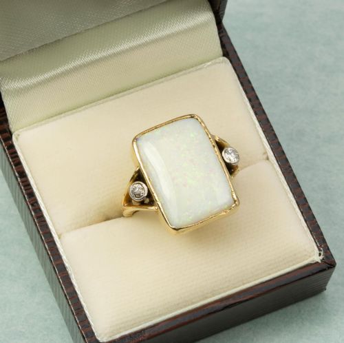 ANTIQUE 18CT GOLD OPAL DIAMOND PANEL RING - ADDITIONAL PHOTO 8