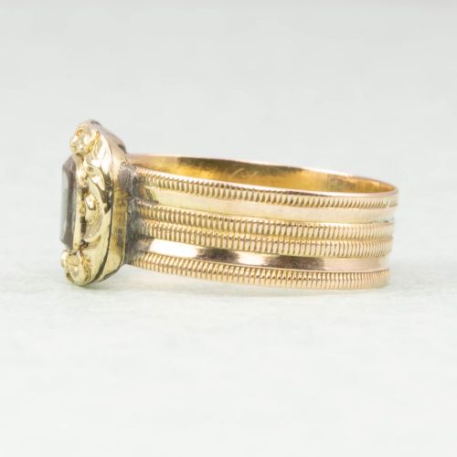 GEORGIAN 15CT GOLD MOURNING RING WITH HAIRWORK PANEL - ADDITIONAL PHOTO 2