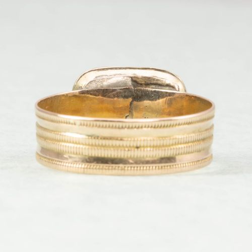 GEORGIAN 15CT GOLD MOURNING RING WITH HAIRWORK PANEL - ADDITIONAL PHOTO 3