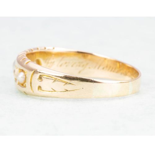 VICTORIAN 15CT GOLD PEARL DIAMOND 5 STONE MOURNING RING - ADDITIONAL PHOTO 1