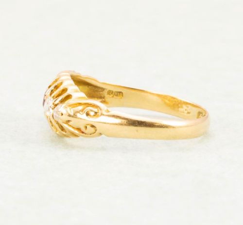 ANTIQUE 18CT GOLD RUBY DIAMOND 5 STONE RING - ADDITIONAL PHOTO 2