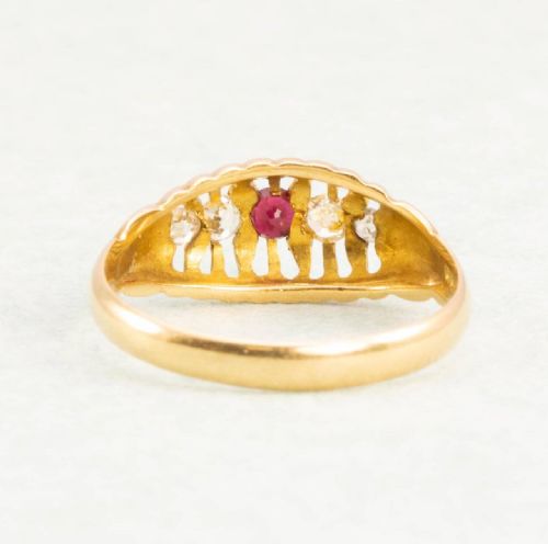 ANTIQUE 18CT GOLD RUBY DIAMOND 5 STONE RING - ADDITIONAL PHOTO 3