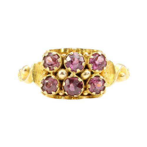 victorian 15ct gold garnet cluster ring - CATEGORY: ANTIQUE JEWELLERY - DATED 1870