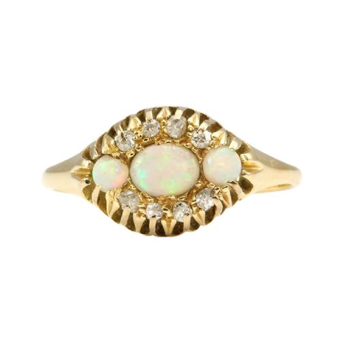edwardian 18ct gold opal diamond dress ring - CATEGORY: ANTIQUE JEWELLERY - DATED 1910