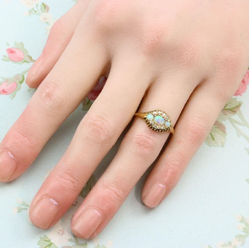 EDWARDIAN 18CT GOLD OPAL DIAMOND DRESS RING - ADDITIONAL PHOTO 6