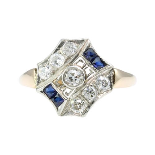 edwardian 18ct gold sapphire diamond cluster ring - CATEGORY: ANTIQUE JEWELLERY - DATED EDWARDIAN