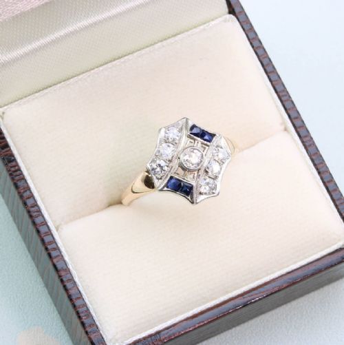 EDWARDIAN 18CT GOLD SAPPHIRE DIAMOND CLUSTER RING - ADDITIONAL PHOTO 5