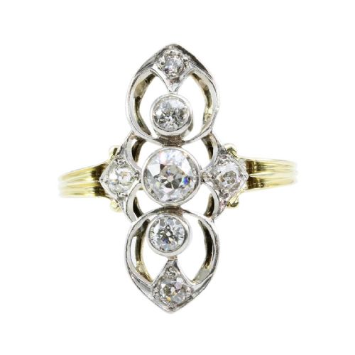 art nouveau 18ct gold diamond cocktail ring - CATEGORY: ANTIQUE JEWELLERY - DATED EDWARDIAN