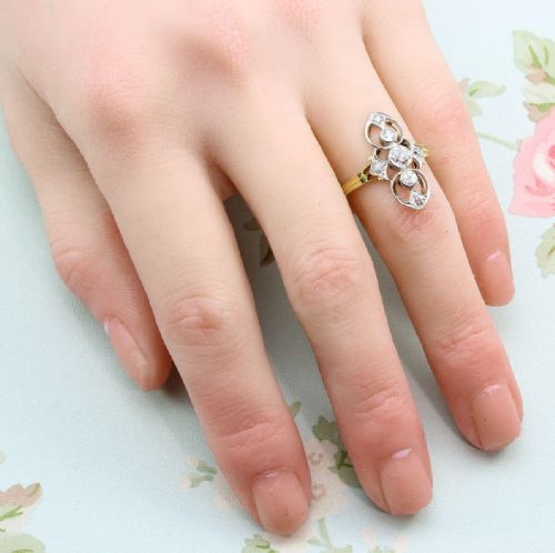ART NOUVEAU 18CT GOLD DIAMOND COCKTAIL RING - ADDITIONAL PHOTO 5