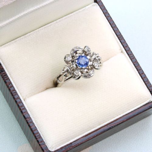 VINTAGE ITALIAN 18CT GOLD SAPPHIRE DIAMOND CLUSTER RING - ADDITIONAL PHOTO 6