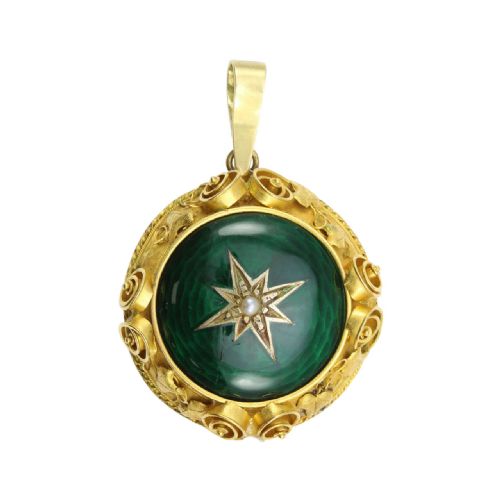 victorian 15ct gold enamel locket pendant - CATEGORY: ANTIQUE JEWELLERY - DATED 1870