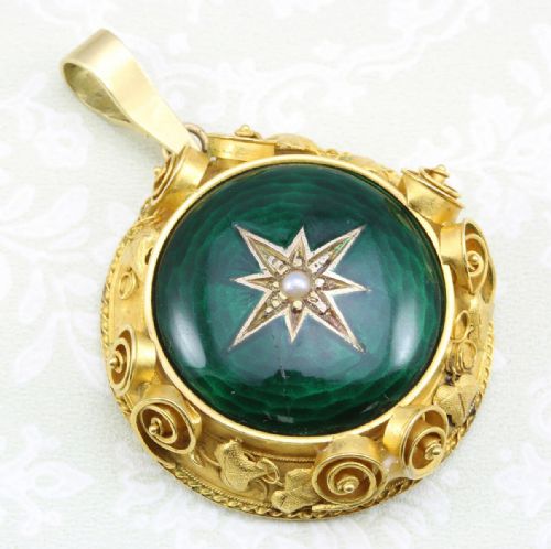 VICTORIAN 15CT GOLD ENAMEL LOCKET PENDANT - ADDITIONAL PHOTO 1