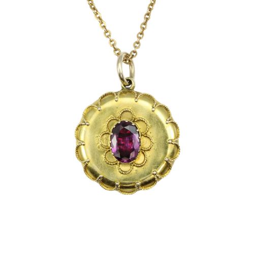 victorian 9ct gold garnet memorial locket pendant chain - CATEGORY: ANTIQUE JEWELLERY - DATED VICTORIAN