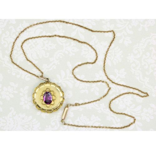 VICTORIAN 9CT GOLD GARNET MEMORIAL LOCKET PENDANT CHAIN - ADDITIONAL PHOTO 2