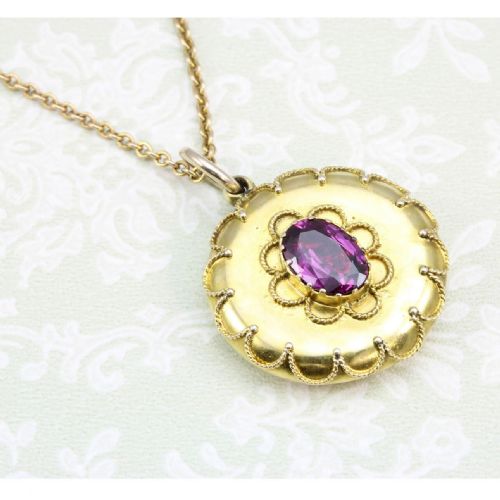 VICTORIAN 9CT GOLD GARNET MEMORIAL LOCKET PENDANT CHAIN - ADDITIONAL PHOTO 3