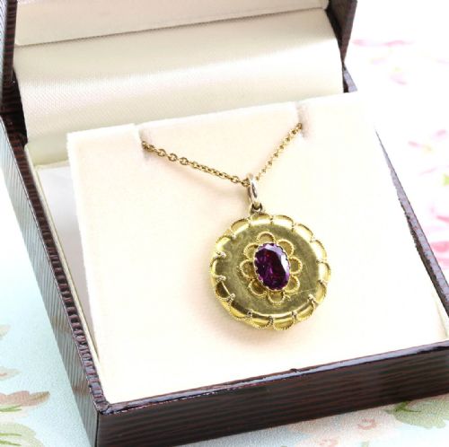 VICTORIAN 9CT GOLD GARNET MEMORIAL LOCKET PENDANT CHAIN - ADDITIONAL PHOTO 6