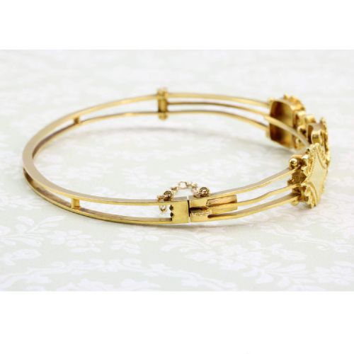 VICTORIAN ETRUSCAN 15CT GOLD HINGED BANGLE - ADDITIONAL PHOTO 4