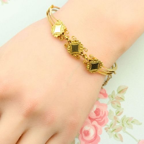 VICTORIAN ETRUSCAN 15CT GOLD HINGED BANGLE - ADDITIONAL PHOTO 8
