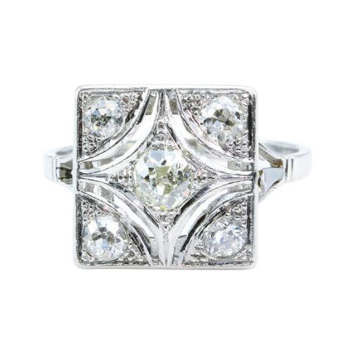 art deco platinum diamond square panel ring - CATEGORY: ANTIQUE JEWELLERY - DATED 1920