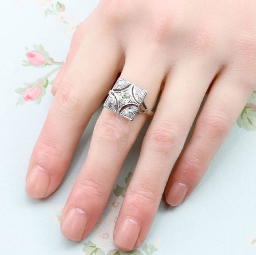 ART DECO PLATINUM DIAMOND SQUARE PANEL RING - ADDITIONAL PHOTO 5