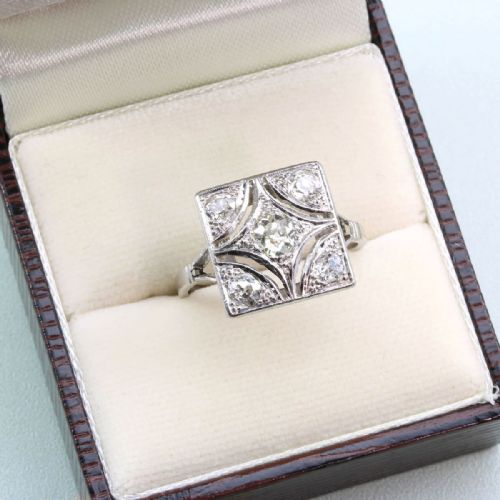 ART DECO PLATINUM DIAMOND SQUARE PANEL RING - ADDITIONAL PHOTO 6