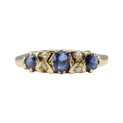 edwardian 18ct gold sapphire diamond half hoop ring - CATEGORY: ANTIQUE JEWELLERY - DATED EDWARDIAN