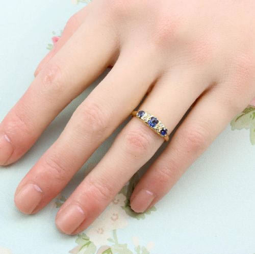EDWARDIAN 18CT GOLD SAPPHIRE DIAMOND HALF HOOP RING - ADDITIONAL PHOTO 6