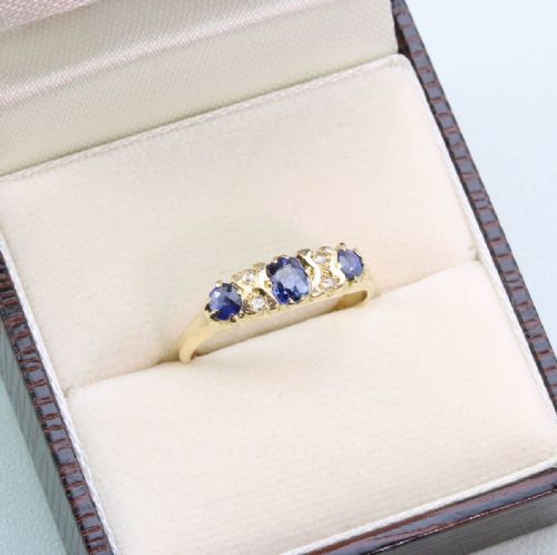 EDWARDIAN 18CT GOLD SAPPHIRE DIAMOND HALF HOOP RING - ADDITIONAL PHOTO 7