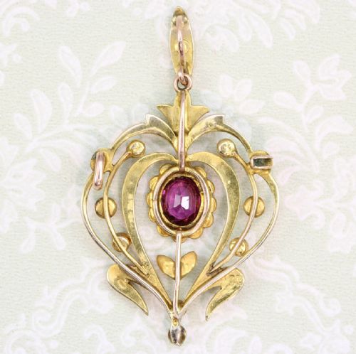 EDWARDIAN BELLE POQUE 9CT GOLD GARNET PEARL PENDANT - ADDITIONAL PHOTO 1
