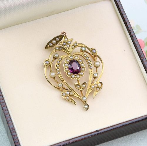 EDWARDIAN BELLE POQUE 9CT GOLD GARNET PEARL PENDANT - ADDITIONAL PHOTO 4