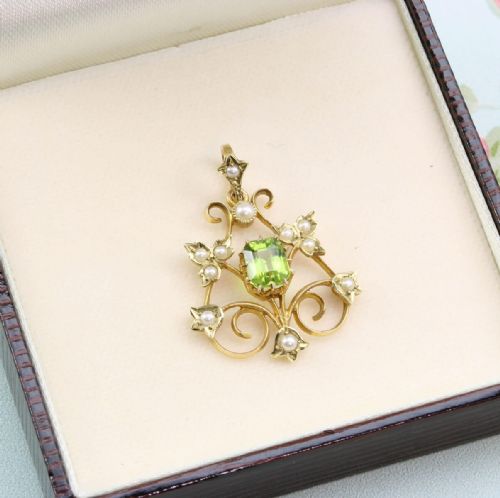 BELLE POQUE 15CT GOLD PERIDOT PEARL PENDANT - ADDITIONAL PHOTO 4