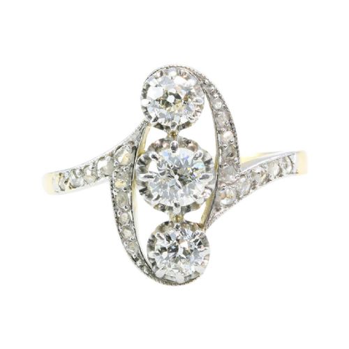 antique french 18ct platinum 3 stone diamond ring - CATEGORY: ANTIQUE JEWELLERY - DATED 1900