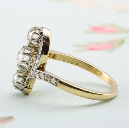 ANTIQUE FRENCH 18CT PLATINUM 3 STONE DIAMOND RING - ADDITIONAL PHOTO 2