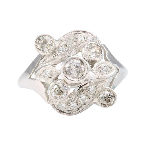 art nouveau 14ct gold diamond cluster ring - CATEGORY: ANTIQUE JEWELLERY - DATED 1910