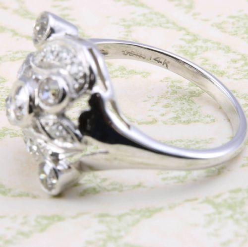 ART NOUVEAU 14CT GOLD DIAMOND CLUSTER RING - ADDITIONAL PHOTO 3