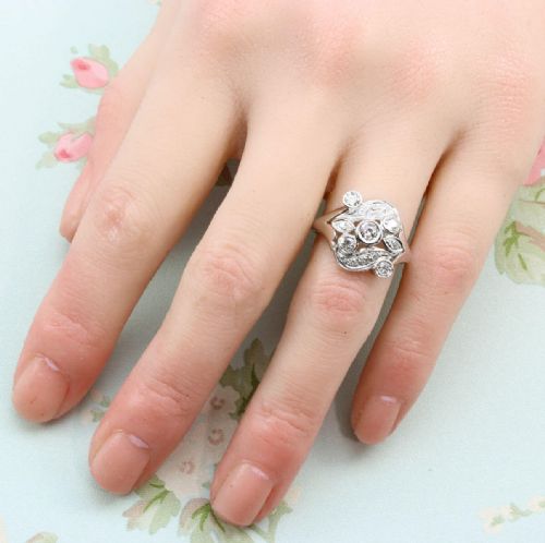ART NOUVEAU 14CT GOLD DIAMOND CLUSTER RING - ADDITIONAL PHOTO 6