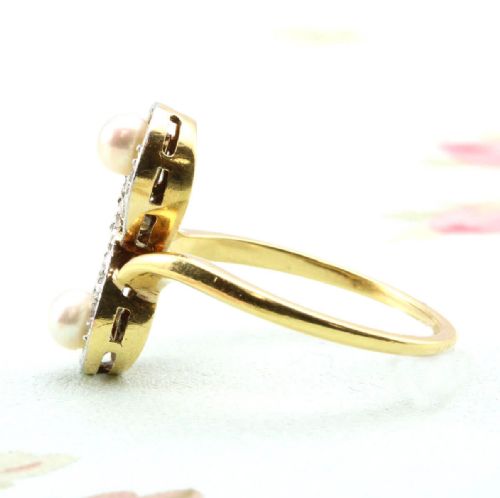 ART NOUVEAU 18CT GOLD PEARL DIAMOND COCKTAIL RING - ADDITIONAL PHOTO 1