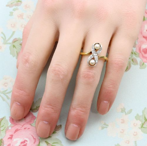 ART NOUVEAU 18CT GOLD PEARL DIAMOND COCKTAIL RING - ADDITIONAL PHOTO 5