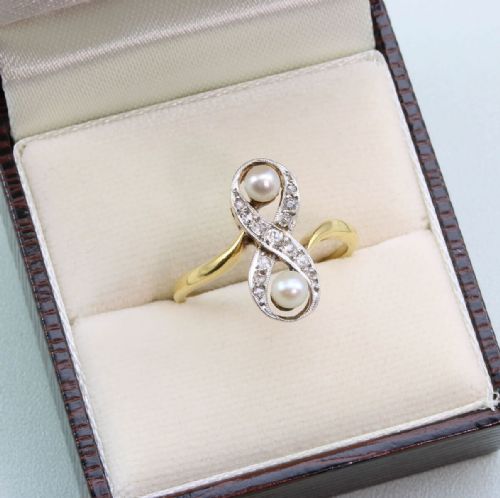 ART NOUVEAU 18CT GOLD PEARL DIAMOND COCKTAIL RING - ADDITIONAL PHOTO 6
