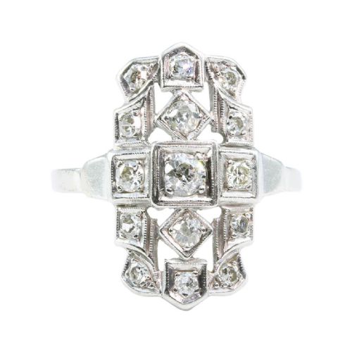 art deco platinum diamond cluster panel ring - CATEGORY: ANTIQUE JEWELLERY - DATED 1920