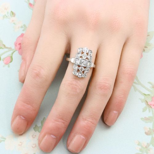 ART DECO PLATINUM DIAMOND CLUSTER PANEL RING - ADDITIONAL PHOTO 6