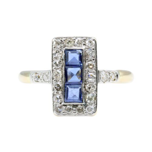 art deco 18ct gold platinum sapphire diamond ring - CATEGORY: ANTIQUE JEWELLERY - DATED 1920